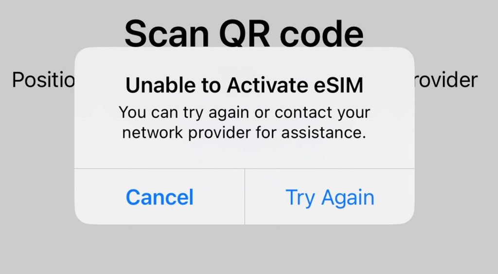 Cannot activate eSIM error on iPhone